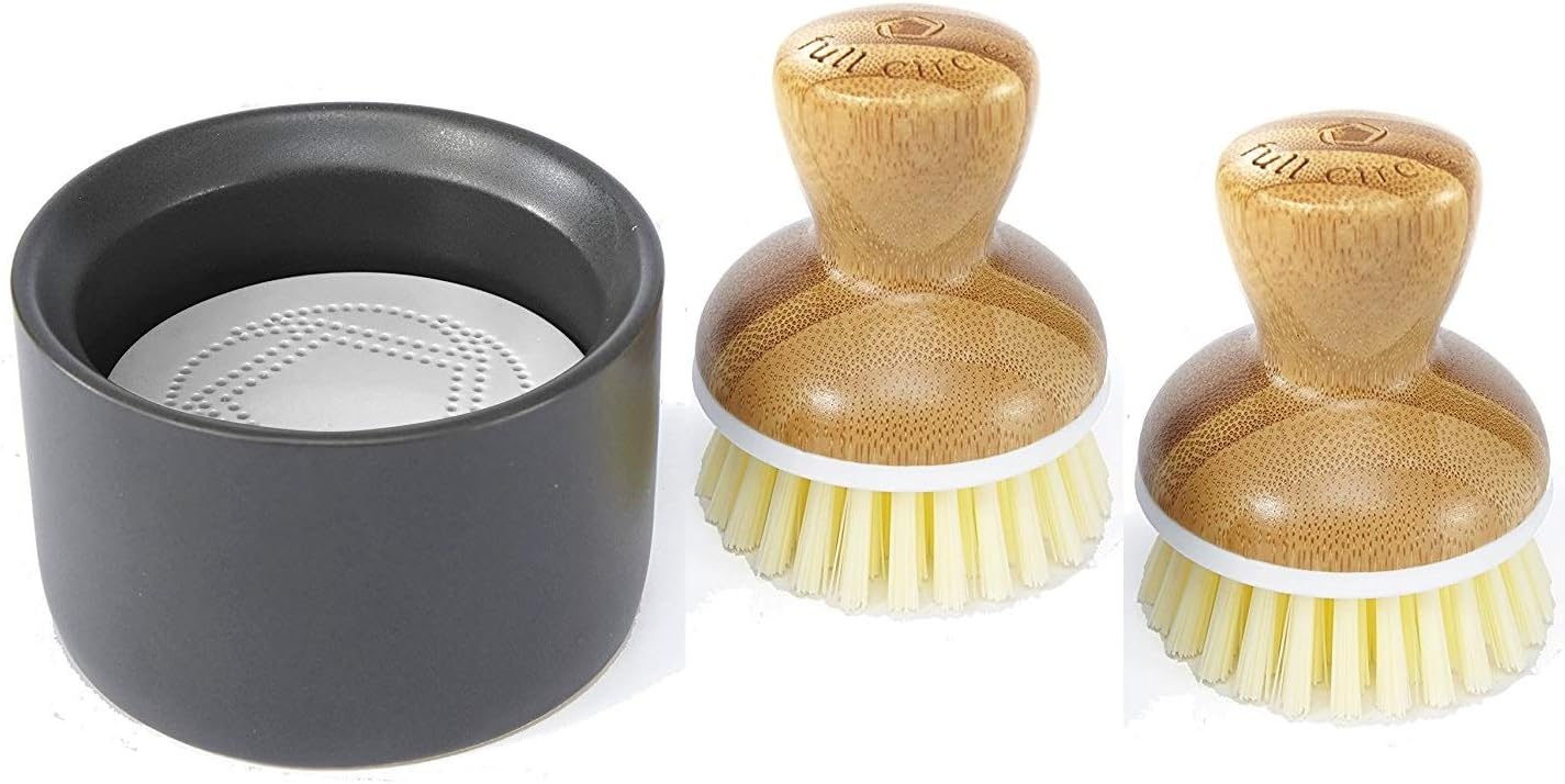 Full Circle Bubble Up Ceramic Soap Dispenser & Bamboo, Dish Brush + Dispenser, Green: Home & Kitchen