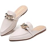 EasySmile Metal Chain Decor Flat Mules for Women Closed Pointed Toe Slip on Loafers Slides Backless Mules Shoes