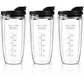 Blender Cups Replacement for Ninja, 24oz Ninja Blender Cups with To-Go Lids Compatible with Ninja BN401, BL450, BL456, BL480, BL2012, BL2013, BN751, BN801, SS101, SS151 (3 Pack)