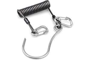 OVOVFANY Scuba Diving Reef Hook, 316 Stainless Steel Single Reef Drift Hook with SS Spring Coil Retractable Lanyard and Double Snap Clips, Easy to Attach on BCD for Diver Cave Safety