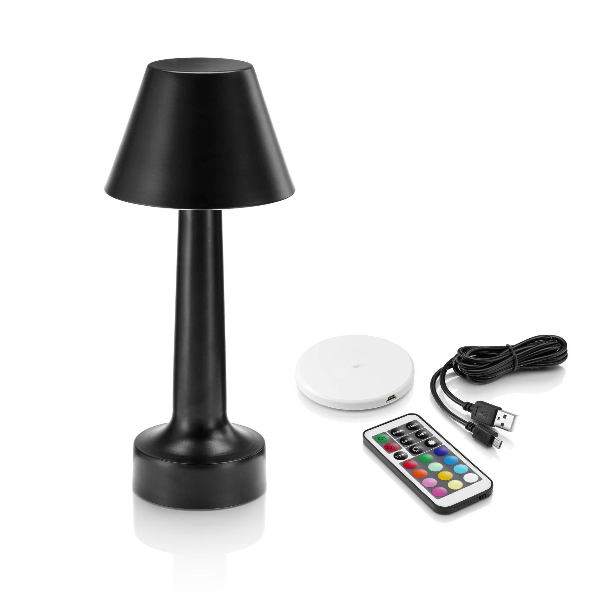 Auraglow Black Aluminium Rechargeable Remote-Controlled Colour Changing Dimmable LED Table Lamp – Perfect for Bedside Tables, Coffee Tables, Hotels and Restaurants