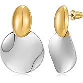 TOVABA Gold and Silver Earrings Big Smooth Round Studs Two Tone Disc Dangle Statement Earrings for Women Trendy Two Tone Jewelry