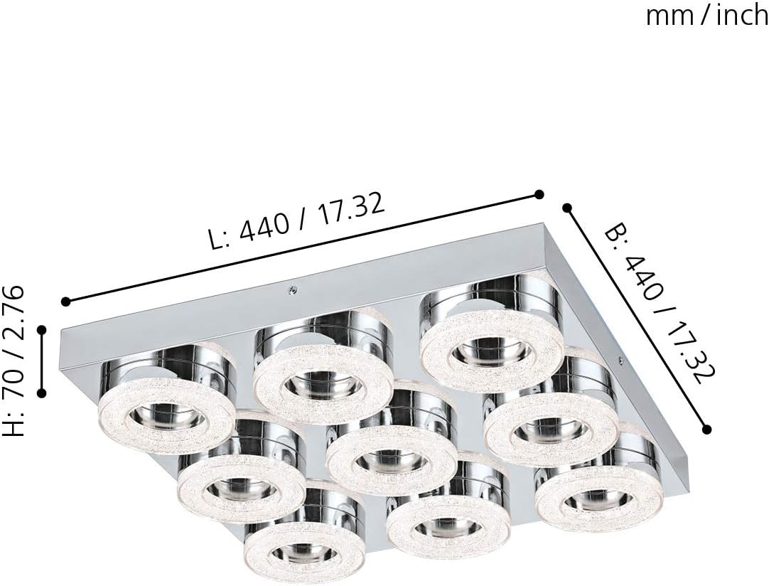 EGLO Fradelo LED Ceiling Light 9 Bulbs Modern Living Room Lamp Made of Metal and Plastic in Chrome, Crystal in Clear - Image 4
