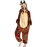 OLAOLA Unisex Adult Christmas Costume, Plush Santa Onesie Reindeer Gingerbread Snowman One-Piece Cosplay Pajamas