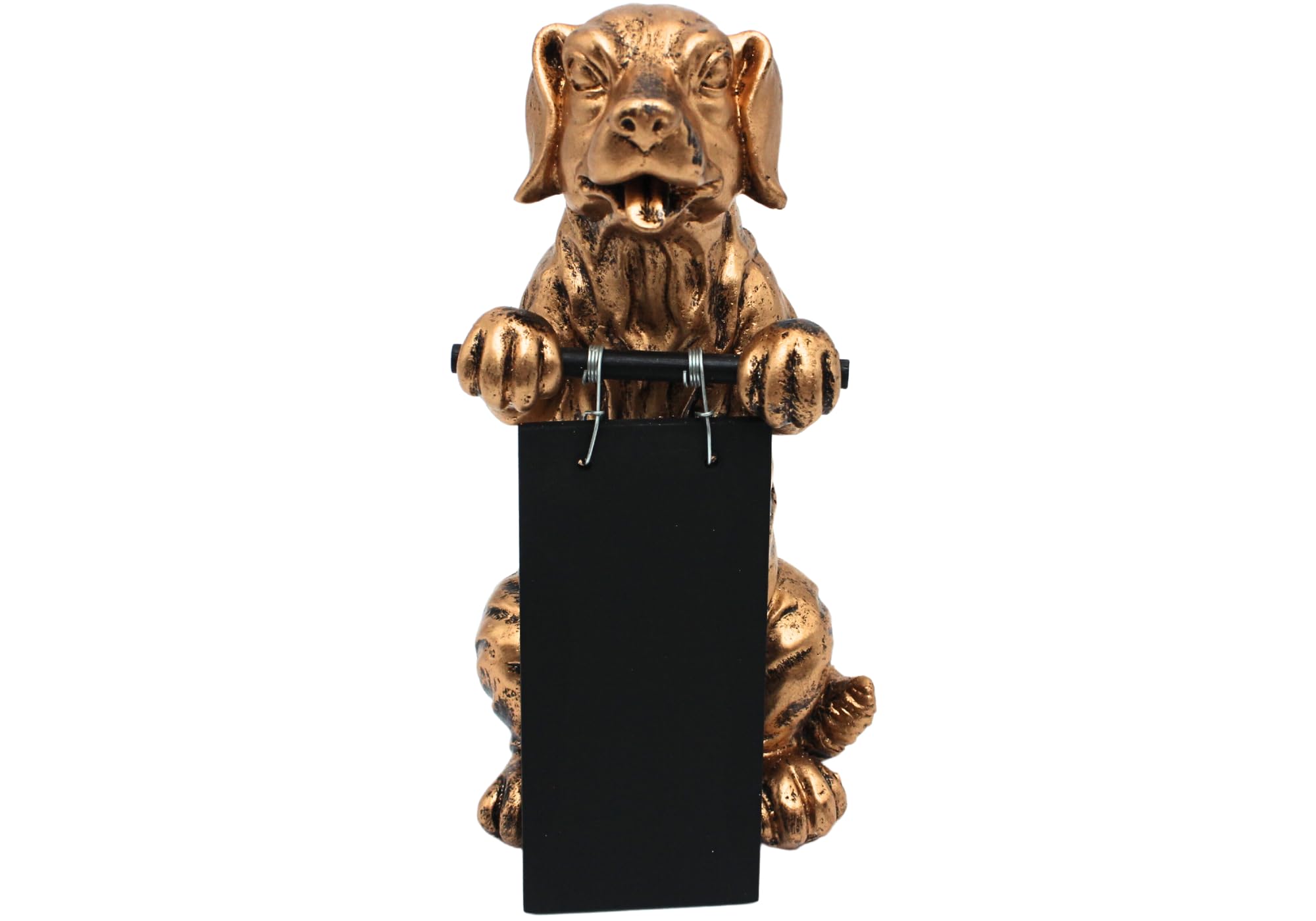 Dekohelden24 Decorative dog figure in gold, with board for labelling, size: L/W/H approx. 9.5 x 12.5 x 22 cm, 22 cm