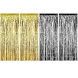 Sumind 4 Pack Foil Curtains Metallic Fringe Curtains Shimmer Curtain for Birthday Wedding Party Christmas Decorations (Gold and Black)