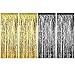 4 Pack Foil Curtains Metallic Fringe Curtains Shimmer Curtain for Birthday Wedding Party Christmas Decorations (Gold and Black)