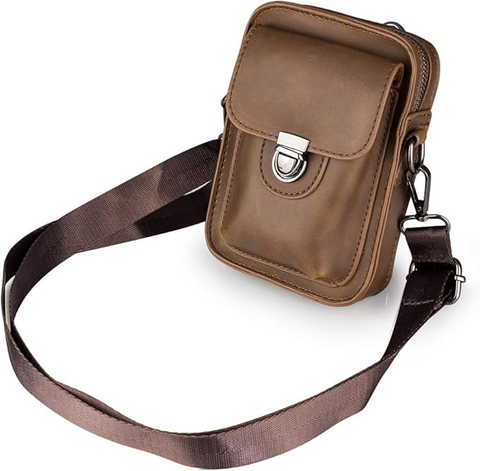 SPAHER Homme Sac à Bandoulière pour Téléphone Portable Parfait Marron Petit Sac Bandoulière en