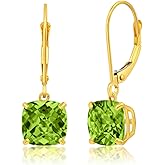 14k White or Yellow Gold Cushion Cut Gemstone Dangle Earrings for Women with 8mm Birthstones by Parade of Jewels