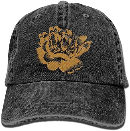 Golden Flower-Rose Men Women Cotton Denim Fabric Trucker Hat Adjustable Jeans Baseball Hat