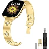 JOYOZY Metal Band Compatible with Apple Watch Band 38mm 40mm 41mm 42mm 44mm 45mm 49mm Fancy Luxury Strap with Sparkle Diamond, Dressy iWatch Bracelet, Cute Daisy Band for Women