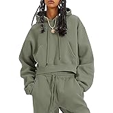 COZYPOIN Womens Fleece 2 Piece Outfits Sweatsuit Crop Top and Pants Hoodie Tracksuit Set
