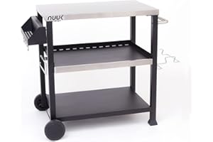 NUUK Three-Shelf Movable Outdoor Dining Cart Table, 20" x 32" NSF Stainless Steel Commercial Multifunctional Heavy Duty Kitchen Food Prep Worktable on Wheels