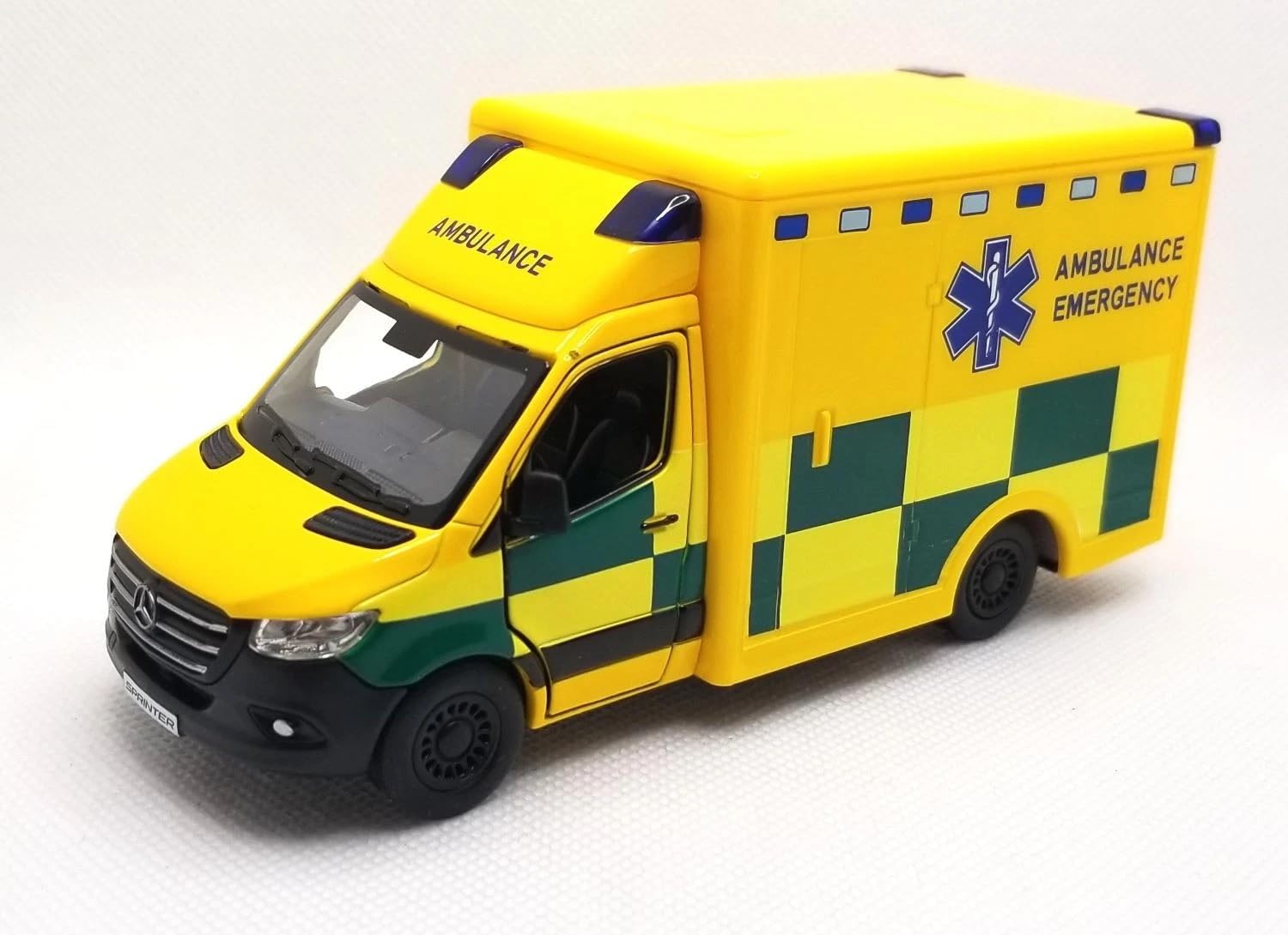 KiNSMART - Mercedes-Benz Sprinter Cargo Van 1:48 O Scale 5" Die Cast Metal Model Toy Van, Pull-Back Action (Ambulance Euro)