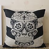 LINKWELL 18inches Black Chevron Skull Big V with Cross in the Forehead Halloween All Hallows' Eve Burlap Square Cushion Cover Pillow Case Mexican Day of the Dead Calavera All Souls Day Dia De Muertos