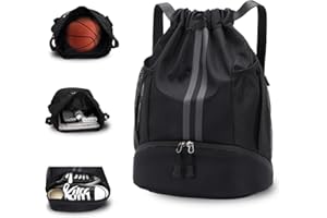 Drawstring Backpack with Shoe Compartment,Water Resistant Sports Gym Bag,String Bag for Men Women,Soccer,Basketball