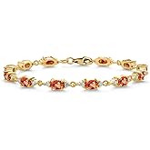 Gem Stone King 18K Yellow Gold Plated Silver Orange Sapphire and White Moissanite Tennis Bracelet For Women (7.51 Cttw, Gemstone Birthstone, Oval 6X4MM, 6.5, 7, 7.5 Inch)