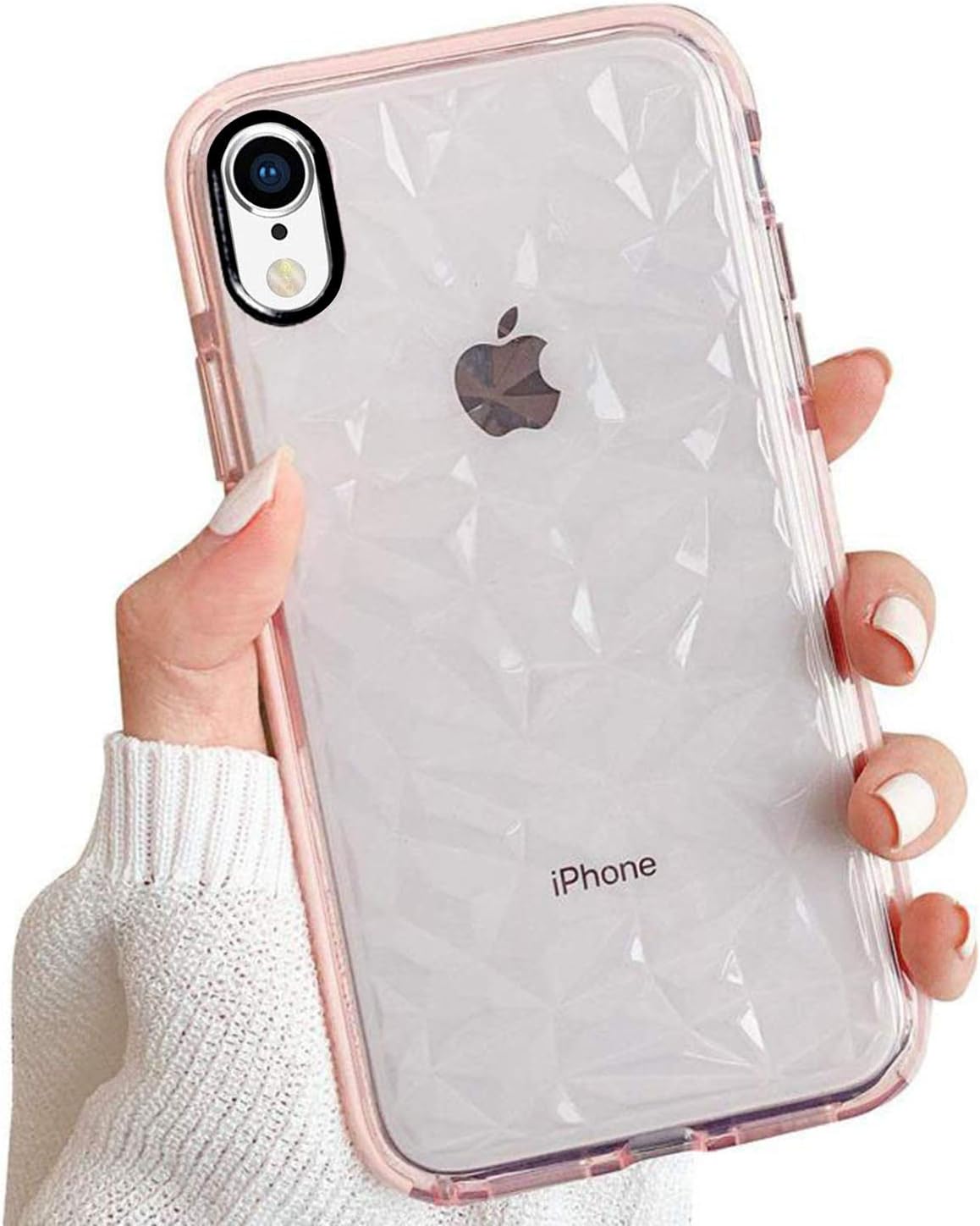 GYZCYQ for iPhone XR Case, Crystal Clear 3D Diamond Pattern Full Protective Shockproof Cases Slim Soft TPU Technology Drop Protection Cover for Women Girls Compatible iPhone XR Pink