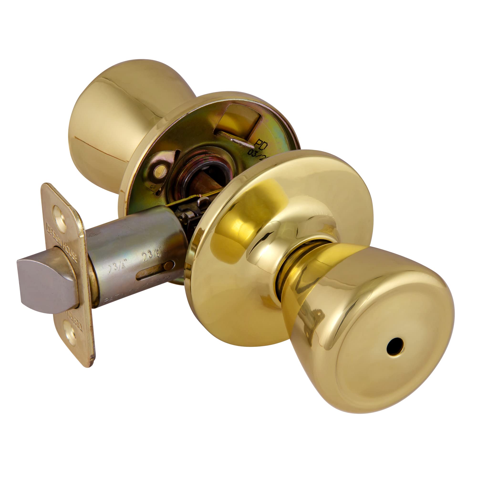 Design House 782748 Tulip 2-Way Latch Privacy Door Knob, Adjustable Backset, Polished Brass Finish