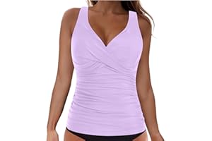Women Underwire Tankini Top Only Tummy Control Bathing Suit Top Pleated Front Swim Top Criss Cross Back Swimsuit