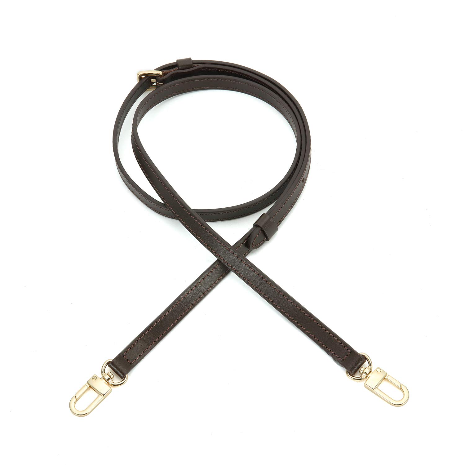 Senral Adjustable Real Darkbrown Leather Handbag Straps Thin Crossbody Strap extender for Speedy Neverfull Nano Replacement Leather Bag Strap with Gold Clip