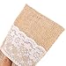 DECORA 4 X8 Inch Hessian Burlap Lace Jute Cutlery Pocket Knifes Forks Bag Burlap Silverware Holders for Wedding St. Valentine's Day 50PCS