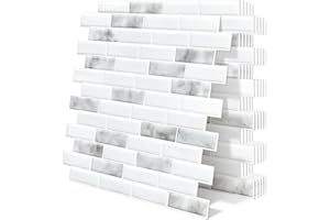 Tiwoos Thick Peel and Stick Backsplash Tile Self Adhesive Wall Tiles Marble Design for Kitchen Bathroom 12"x12" (10-Sheet,Grey White)