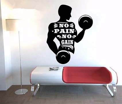 Amazon Com Kiazs Vinyl Wall Decals Quotes Sayings Words Art Deco Lettering Inspirational No Pain No Gain Fitness Man Dumbbell Picture Wallpaper Sticker Removeble Home Decor For Gym Home Kitchen