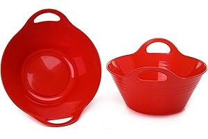 Mintra Home Plastic Bowls with Handles (1.8L Medium 2pk, Red)