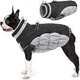 AOFITEE Dog Coat, Warm Dog Winter Coat for Small Dogs, Reflective Turtleneck Dogs Jacket with Harness Built in, Waterproof Windproof Pet Fleece Vest Snow Jacket for Cold Weather, Grey S
