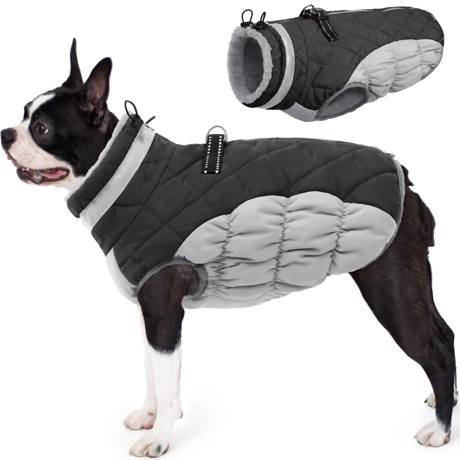 AOFITEE Dog Coat, Warm Dog Winter Coat for Small Dogs, Reflective Turtleneck Dogs Jacket with Harness Built in, Waterproof Windproof Pet Fleece Vest Snow Jacket for Cold Weather, Grey S — image 1
