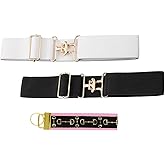 Dielianyi 2PCS Elastic Equestrian Belt with Surcingle Buckle, Horses Belt with 1 Unique Equestrian Theme Key Strap, 41inch, Black