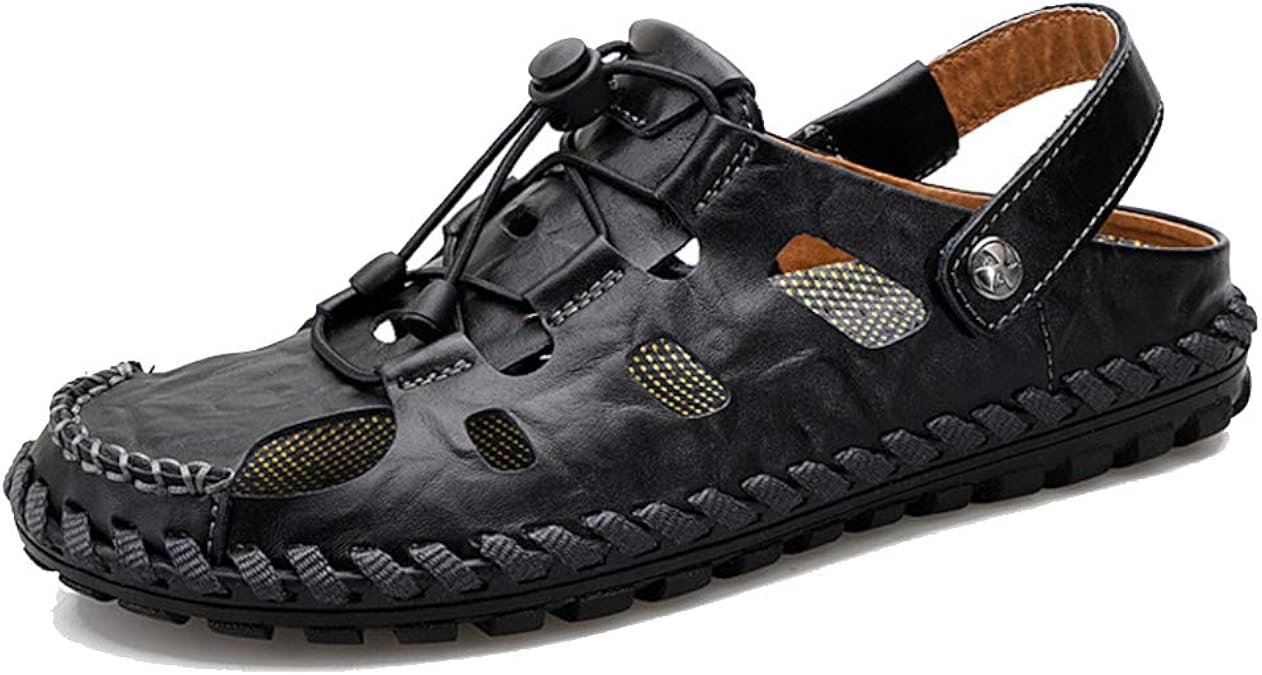 Outdoor sandals closed toe sandals for men leather Laceup Adjustable