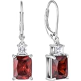 Starchenie Women's Dangle Earrings Sterling Silver Leverback Earrings Princess Brilliant Cut Birthstone Jewelry