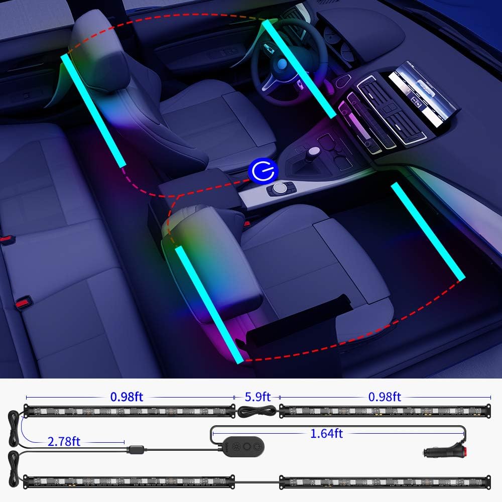 Govee Dreamcolor Interior Car Lights, Car LED Lights with APP and IR Remote, Upgraded 2-in-1 Design 4PCS 72 LED RGBIC DIY Color LED Lighting Kits Sync to Music with Super Length Wires for Various Car: Automotive