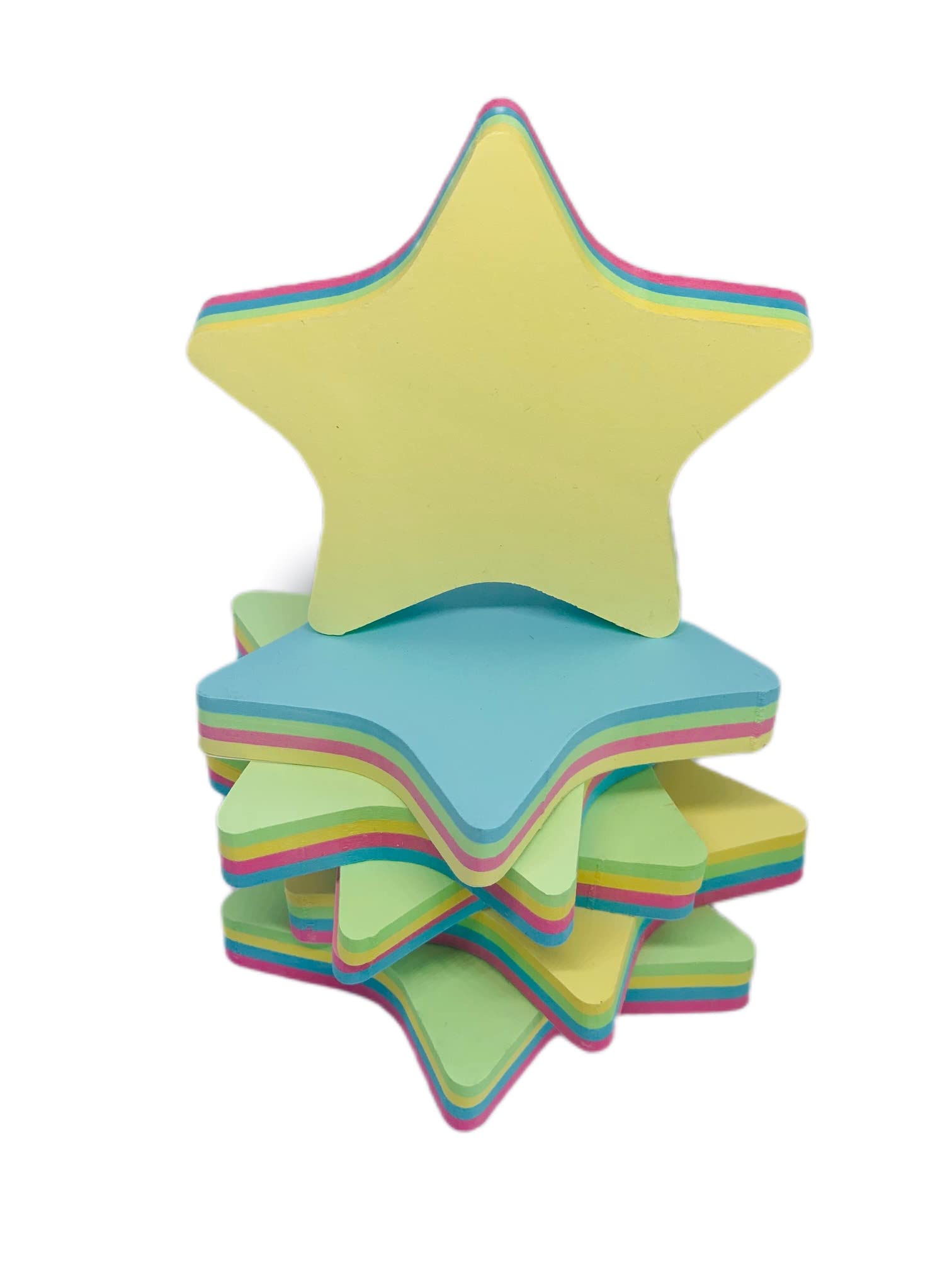 GUMTAPE Star Shaped Sticky Notes 76 mm x 76mm, 6 Pads of 100 Sheets/Pad, Rainbow MixColor Sticky Notes 11502/06. Cute Mixed Colour for Office/Home/Kitchen/Baking/School (6 Pads)