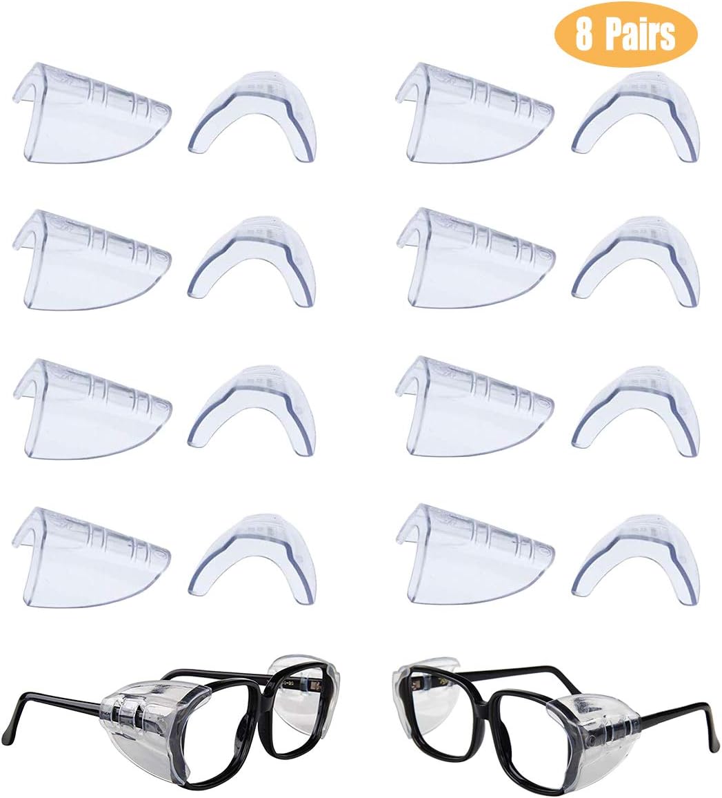Lomhaa 8 Pairs Safety Eye Glasses Side Shields Slip On Clear Side Shields for Safety Glasses, Fits Small to Medium Eyeglasses, Added More Protection on Safety Glasses
