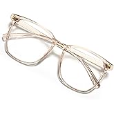 MACJERO Oversized Square Blue Light Blocking Glasses for Women Men, Anti-Fatigue Computer Monitor Gaming Glasses Reduce Eye Strain((transparent Brown)