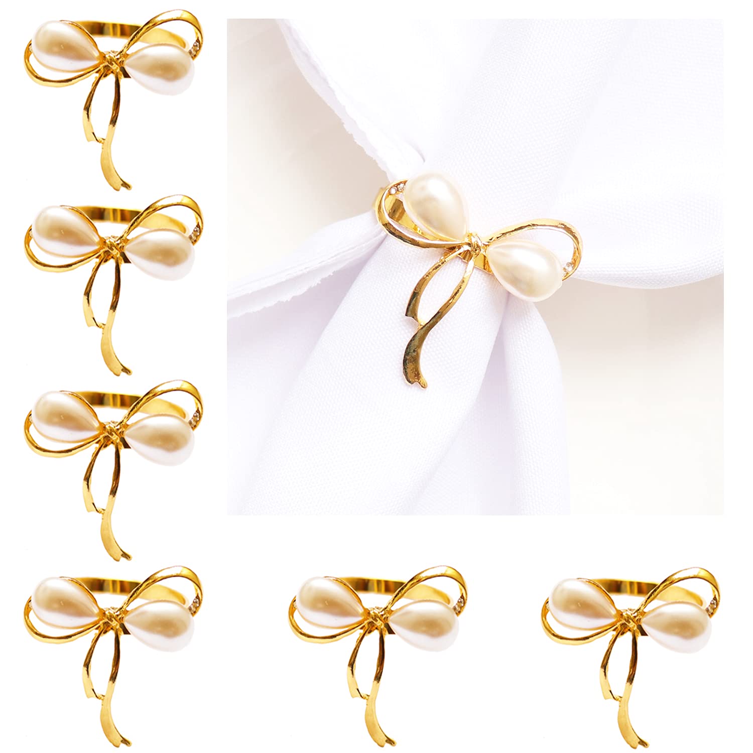 Photo 1 of Gold Napkin Rings Set of 6, Bow Napkin Rings for Wedding Party Banquet Decoration Christmas
