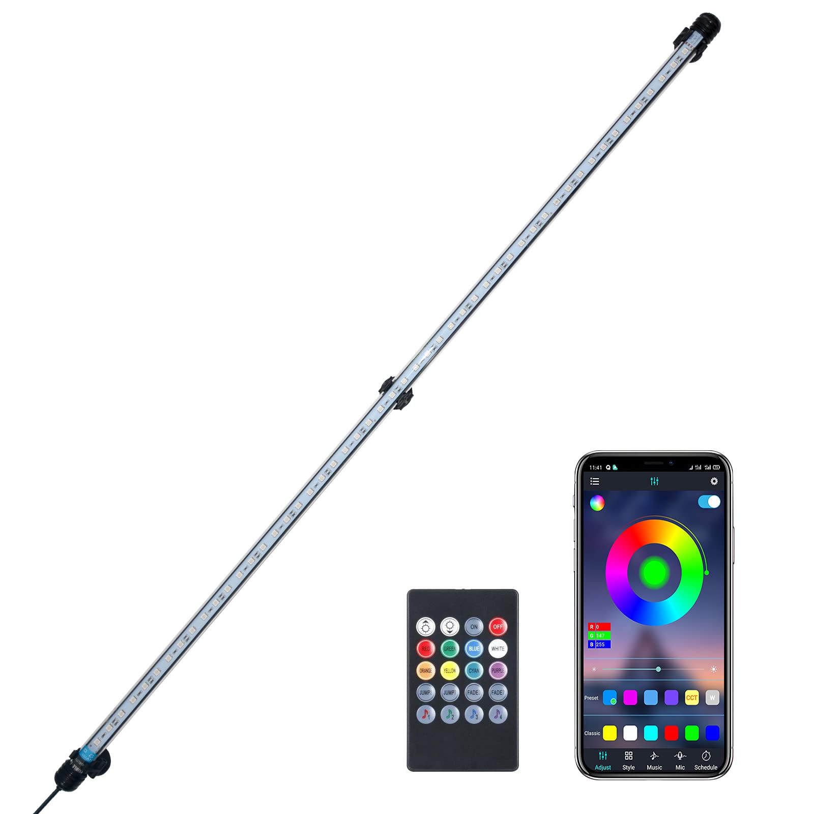 VARMHUS Submersible LED Aquarium Light,Fish Tank Light with Remote Controller&APP Control,DIY Full Spectrum Optional Color&Intelligent Timing and Dimming,29 Light Modes and 4 Music Modes RGB-92cm