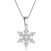 Silver Snowflake Jewelry Set for Women, 925 Sterling Silver Snowflake Stud Earrings & 45cm Necklace Pendant Set, with White AAA Cubic Zirconia, Christmas Gift for Ladies Girls