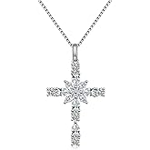 JiaYangJY Sterling Silver Cross Necklace for Women, 12 Birth Stone Color Cubic Zirconia Double Cross Pendant Faith Jesus Christians Jewelry
