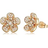 Austrian Crystal Flower Stud Earrings for Women 925 Sterling Silver Hypoallergenic Fashion Jewelry