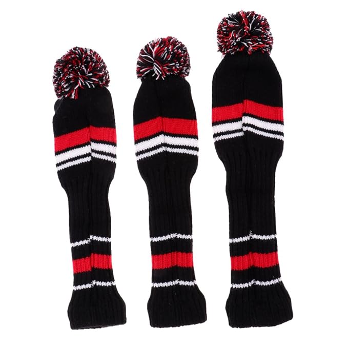 perfk 3Pcs Golf Clubs Head Covers Knit Retro Old School Vintage Stripe