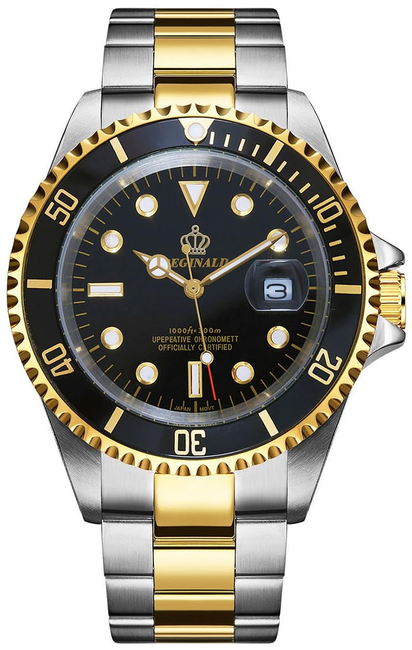 PASOY Relojes de lujo para hombre Bisel giratorio Cristal de zafiro Mano luminosa Cuarzo Tono plateado Reloj de acero inoxidable Esfera negra