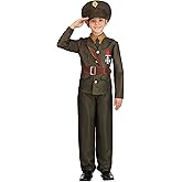 Kid's Army Officer Costume with Military Uniform & Hat - Boy's Soldier Dress-Up Uniform for Halloween, Plays & Cosplay