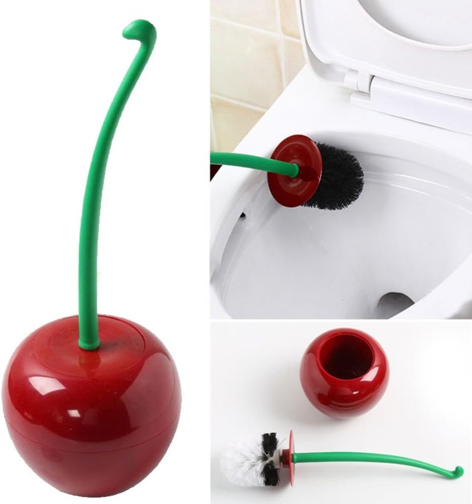 yanQxIzbiu Lovely Cherry Shaped Toilet Brush Lavatory Cleaning Tool Bathroom Home Accessory - Wine Red