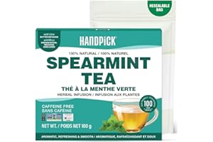 HANDPICK, Spearmint Tea Bags (100 Herbal Tea Bags) | Refreshing Mint Tea | Non-GMO, Gluten Free | Round Eco-Conscious Teabags