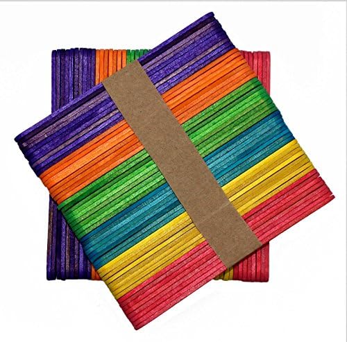 Jinliang Straight Edge Natural Wood Art Colored Craft Stick Colorful Wooden Treat Popsicle Sticks Perfect for DIY Crafts Creative Designs or crafters, teachers, and students,4.5 Inch,100 Pcs