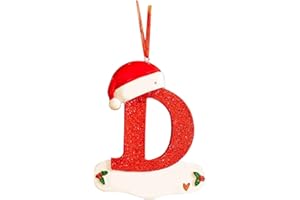 AYEBEAU Christmas Initial with Red Hat Christmas Tree Ornaments Personalized DIY Christmas 26 Letters Ornaments Christmas Decoration Xmas Tree Hanging Decor (D)